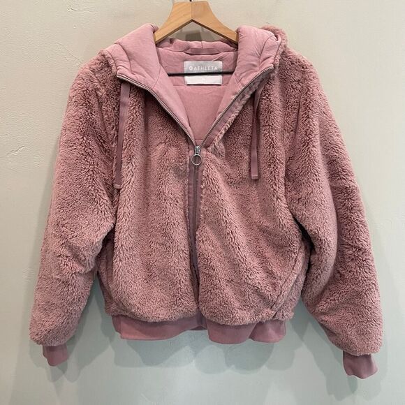 Athleta Ritual Jacket Faux Fur Hoodie Mauve Pink - Size: Medium - Picture 2 of 10